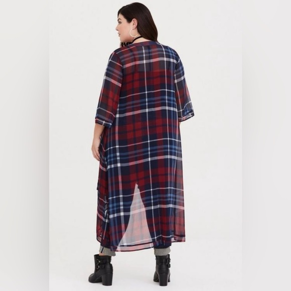 Torrid Plaid Maxi Hi Low Kimono size 3/4 - Picture 2 of 5